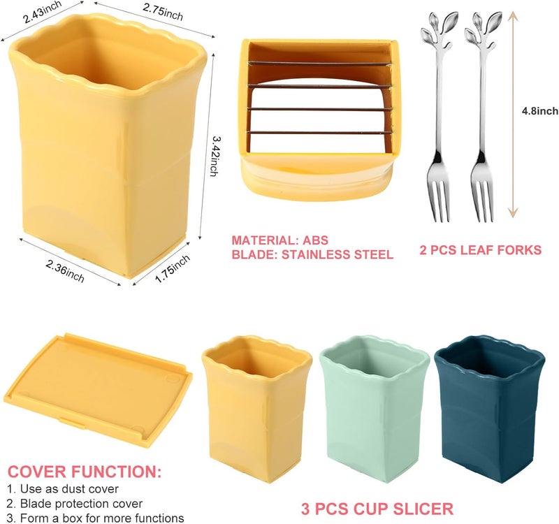 Dokpod 5 Pack, 3 Pcs Cup Slicers with 2 Pcs Stainless Steel leaf Forks Strawberry Slicer Banana Fruit Cutter Egg Slicer Multifunctional Soft Fruit and Vegetable Slice Fresh Platter Making - Image 5